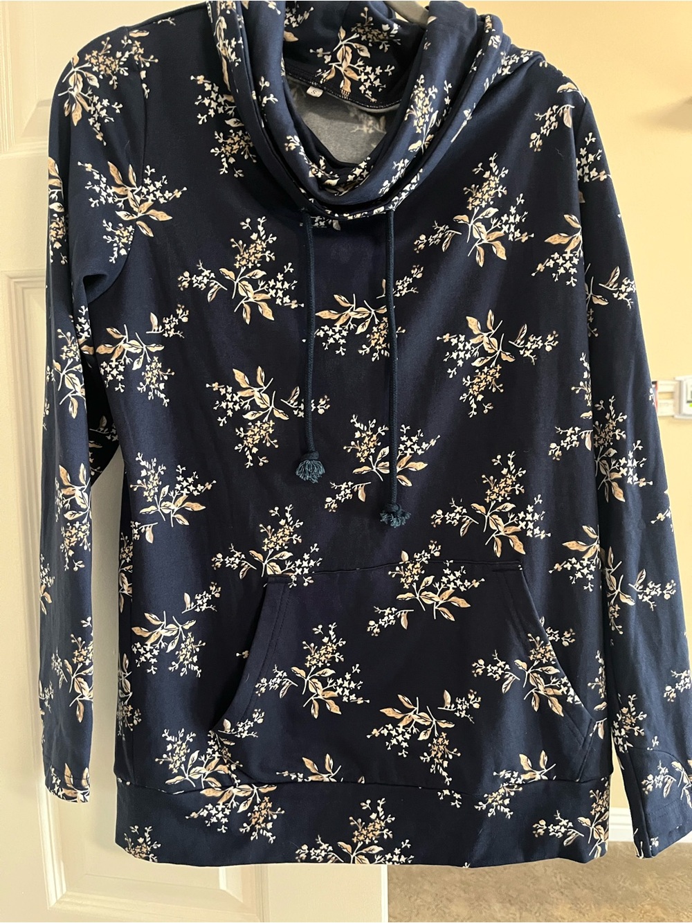 Michelle Mae Navy Floral Cowl-Neck Pullover